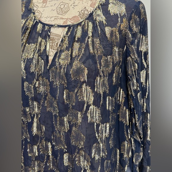 LILLY PULITZER Sheer BECCER Silk Navy blouse with Gold palm tree design size M - Picture 4 of 16